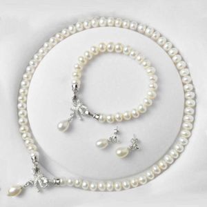 Ensembles de bijoux en perles classiques pour femmes, bijoux en perles d'eau douce naturelles authentiques, boucles d'oreilles en argent, Bracelet et collier