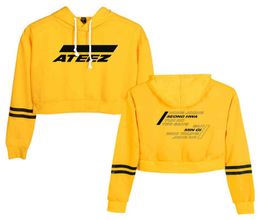 Personnalité classique à capuche Cool Ateez Kpop Sweatshirts femmes coréen nombril sweats à capuche imprimer Sexy élégant populaire pull Streetwear G14696745