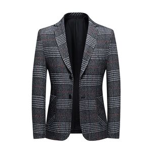 Klassieke Plaid Blazer Koreaanse Mode Mannen Jas Casual Zakelijke Formele Jurk Bruiloft Banket Jurk Mode Pak Mannelijke Slim Fit 220514