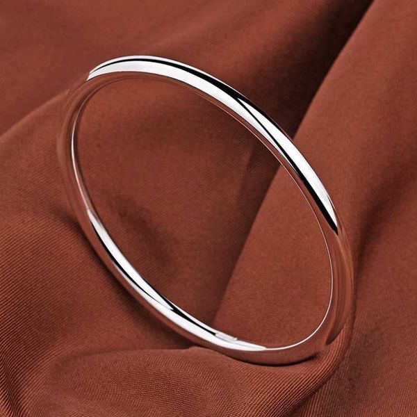 Pulsera clásica de plata con círculo liso para mujer, pie cerrado, plata 9999, pulsera de plata brillante lisa y lisa para jóvenes, Simple