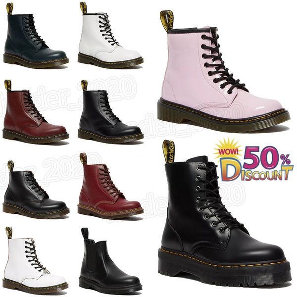 Plate-forme classique Jadon Cuir lisse Doc Martens Bottes de créateurs pour femmes Nappa Chelsea 1460 Dr Martins Femme Bottines à point jaune Mocassins AirWair Cheville Martin Boot