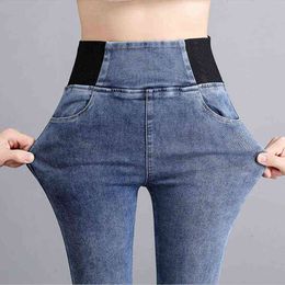 Klassieke Plus Size 38 Elastische Taille Skinny Mom Jeans Dames Vintage Lente Slanke Stretch Denim Potlood Pant Casual Leggings Broeken 211129