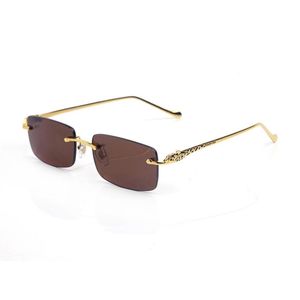 Classique populaire hommes lunettes de soleil carré cristal léopard décoration mode femmes design lunettes sans monture fil d'or anti-lumière bleue ant287Q