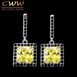 Classique princesse coupe magnifique jaune noir cubique zircone pierre mode dames boucles d'oreilles bijoux pour femmes cadeau CZ198 210714