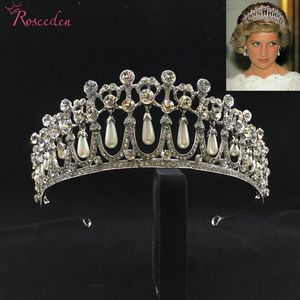 Klassieke Prinses Diana Crown Crystal Pearl Bridal Wedding Tiara Crowns Haaraccessoires Sieraden Re3049 T190620