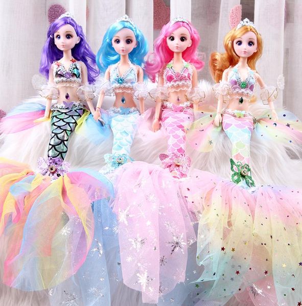 Classic Princess Dolls Joints Movable Wedding Fish Tail Doll 3D Vêtements Eye Haby-up Toy Girl Girth Gift 17,7 pouces