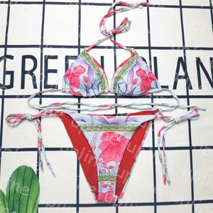 Maillot de bain imprimé classique, soutien-gorge, Bikini, ensemble deux pièces de styliste, Sexy, à lacets, col licou, séchage rapide, vêtements de plage, trois points
