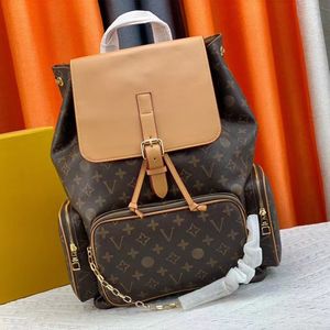 classic printed canvas match leather gold chain shoulder strap clamshell school bag backpack fashion designer backpack Men travel backpack Hot designer bag women