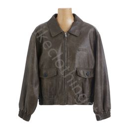 Classic PU Chic Jacket de cuero Pilot Women 2023 Autumn New Maillard Vintage Coat Trend