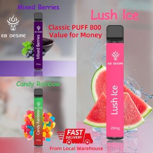 Classic Puff 800 Puff 600 Plus Vape jetable EB DESIRE Stylos à vapeur de narguilé Barre de vaper elfe Entrepôt local de l'UE Chariots de 2 ml 2% de nicotine TPD Legal Elfbars Vapes 600 Puff Shisha