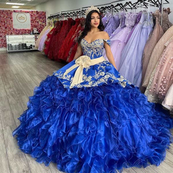 Vestidos de quinceañera clásicos Volantes en cascada Vestidos mexicanos dulces 16 Fuera del hombro 15 Vestido de desfile juvenil