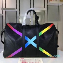 Classico arcobaleno x forma grande sacca da viaggio cuscinetto borse borse bagagli per la capacità di pelle vera capacità di vera pelle da donna sport spalla Crossbo2777