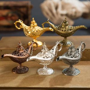 Classique Rare creux légende Aladdin magique génie lampes brûleurs d'encens rétro souhaitant lampe à huile décor à la maison cadeau c759