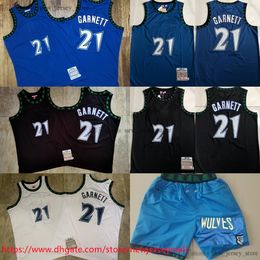 Classique rétro authentique broderie 1997-98 Basketball 21 KevinGarnett Jersey Vintage bleu noir 1995-96 maillot cousu réel 2003-04 sport respirant Just Don court