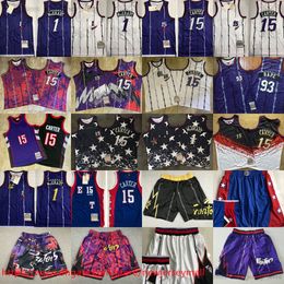 Clásico Retro Auténtico Bordado 1998-99 Baloncesto 15 VinceCarter Jersey Retro Púrpura Blanco 1 TracyMcGrady Jersey Real Cosido Transpirable Deporte All-Star 2004