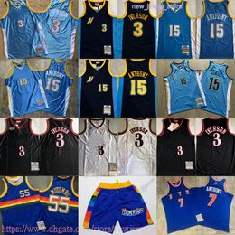 Classique Rétro Authentique Broderie 2003-04 Basketball 15 CarmeloAnthony Jersey Vintage 3 AllenIverson 55 DikembeMutombo Maillots Real Cousu Respirant Sport