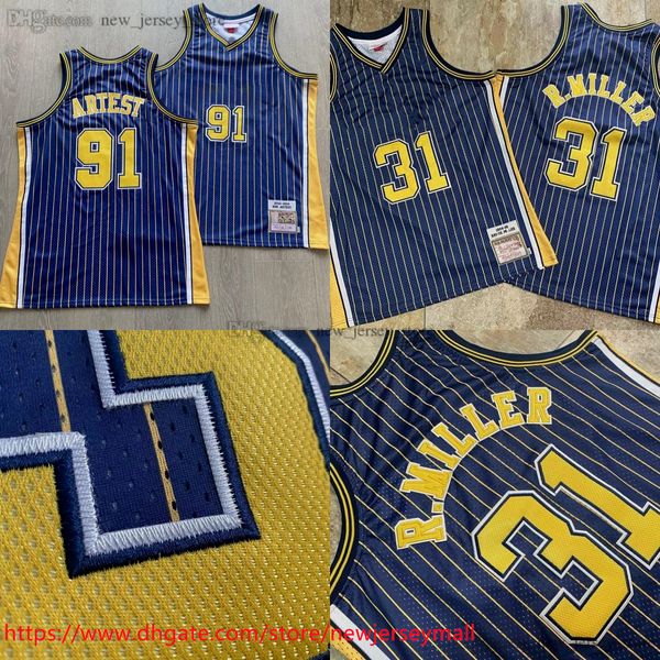 Classique Rétro Authentique Broderie 2003-04 Basketball 91 RonArtest Jersey Black Stripe 31 ReggieMiller Jerseys 1994-95 Real Cousu Respirant Sport De Haute Qualité