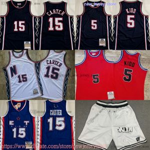 Klassiek Retro Authentiek Borduursel 2006-07 Basketbal 15 VinceCarter Jersey 2005 all-star Blauw Vintage Wit Rood 5 JasonKidd Jerseys Ademend Sport Hoge kwaliteit