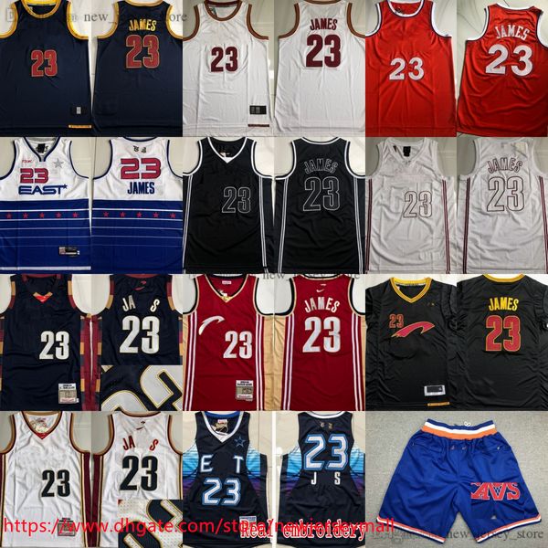 Classique Rétro Authentique Broderie 2008-09 Basketball 23James Jersey Vintage Blanc 2003-04 Real Stitch Respirant Sport All-Star 2009 Maillots Just Don Short