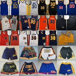 Classique Rétro Authentique Broderie 2009-10 Basketball 30 StephenCurry Jersey Vintage Bleu Orange Blanc Respirant Sport Real Cousu Jersey New City Shorts