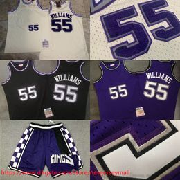 Classique rétro authentique broderie basket-ball 55 JasonWilliams Jersey rétro noir violet 1998-99 réel cousu respirant sport haute qualité homme maillots chemise