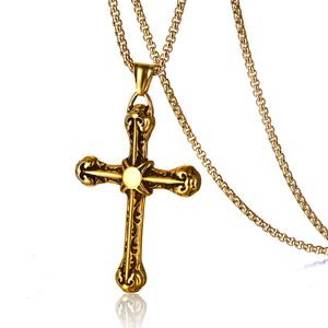 Klassieke retro kruishangerketting 316L roestvrij staal verguld met truiketting religieuze sieraden