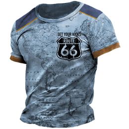 Classic Retro Summer Mens T -shirt American Loose Short Sleeve Top Route 66 O Kraag Fashion Casual Sports Quick Drying Clothing 240423