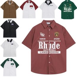 Classic Rhude Shirt Summer Tissu Heavy Tissu Couple de mode Designer Brand Polos Shirts Tshirt Men Po For Mens New Style Polo de haute qualité US