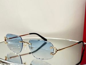 Klassieke Randloze Zonnebril Goud Blauw Gradiënt Mannen Vrouwen Zomer Sunnies gafas de sol Sonnenbrille UV400 Eye Wear met Doos