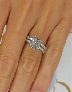 Klassieke ringen kussen gesneden 25 ct onder halo witgouden bruids set in sterling zilver24573848070686