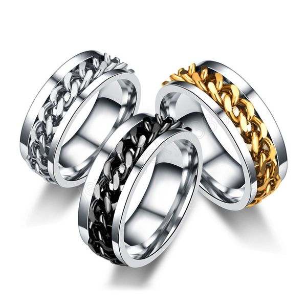 Classique rotatif chaîne anneaux pour femmes hommes titane acier Spinner anneau chaîne anneau hommes décapsuleur anneau Couple bijoux