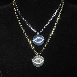 Klassieke Ronde Disco Box Chain Mode-sieraden Blauw CZ Turkse kwade oog vrouwen meisje populaire choker hanger ketting