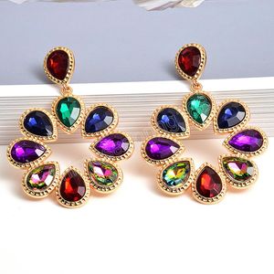 Pendientes colgantes de flores de cristal con guirnalda redonda clásica para mujer, pendientes de diamantes de imitación esmaltados de colores dulces, regalos de joyería para fiestas para niñas