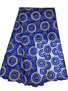 Tissu de dentelle africaine brodé bleu royal classique voile suisse guipure de filet français de haute qualité avec des pierres pour la couture de mariage 5 Yards