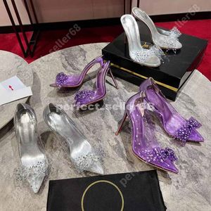 Sandales classiques Top Luxury Designer Robes Chaussures pointues Crystal Crystal Diamond Embelli PVC Verre en verre Talons Slingbacks 10cm