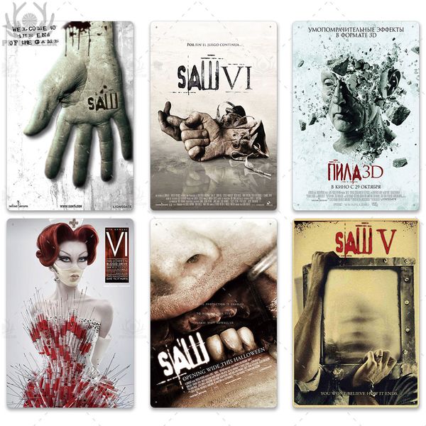 Classic Saw Movie Metal Affiche vintage en étain signe mur art peinture plaque metal peinture vintage rétro mural décor pour homme cave décoratif en étain signes taille 30x20cm