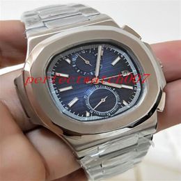 Serie clásica Reloj de alta calidad Esfera azul 40 5 mm Nautilus 5990 1A-001 Acero inoxidable Zafiro Asia Mecánico Transparente Autom269R