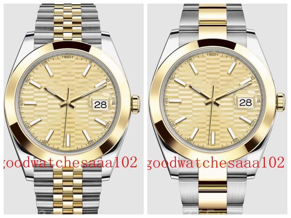Serie clásica nueva versión Relojes de pulsera de moda para niños 41 mm patrón de hoyo Dial amarillo 126334 126331 126300 Movimiento automático 2813 Relojes de oro de dos tonos para hombres