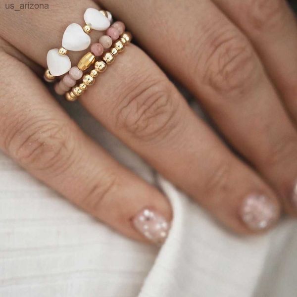 Classic Shell Heart Ring Set Rhodochrositosa Pedernas de acero inoxidable Rings para mujeres Bodas de cumpleaños Bodas al por mayor L230620