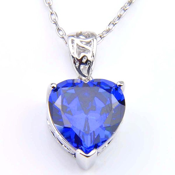 Luckyshine 5 pièces vente chaude Lot coeur bleu cristal Zircon pierre précieuse 925 argent collier pendentifs mariages bijoux cadeau femmes en gros