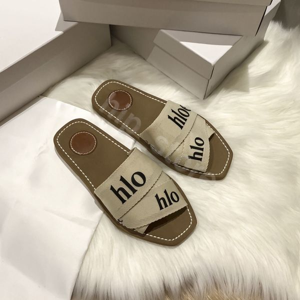 Paris Slippers Designer Womens Woody Flat Paris Slippers Slides Lino Blanco Negro Moda Mujer Outdoor Beach Slipper Shoes Tamaño 34-42