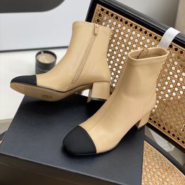 enkellaarzen dames designer luxe laarzen mode leer dikke hak splitsen ronde kop zijrits zwart kaki formele bruiloft schoenen maat 35-42