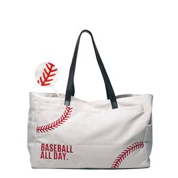 Bolsa de béisbol con bolsillos laterales clásicos, bolsas de viaje de béisbol blancas de gran capacidad, bolso de compras de lona, accesorios de equipo, tote DOM1477