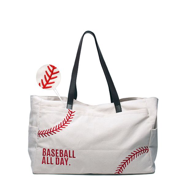 Classique Poches Latérales Sac De Baseball Grande Capacité Blanc-Baseball Sacs De Voyage Toile Shopping Purse Team Accessoires Fourre-Tout DOM1477