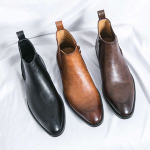 Classic Side Zip slip-on high-top heren lederen enkel modebedrijf korte laarzen voor pakken