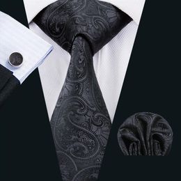 Cravate de soie classique pour hommes Tie noire sets paisley pour hommes cravate cravate de manchette de brouillard