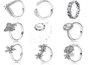 Klassieke zilveren kleurenringen met bloem parel vlinder rijstoor kristallen bruiloftsring voor vrouwen sieraden Q06039219902