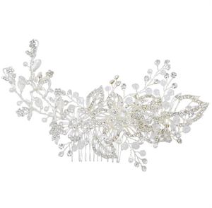 Klassieke zilveren diamant kristal witte parel haar accessoires bruiloft gevlochten hoofdtooi haar kam party vrouwen sieraden