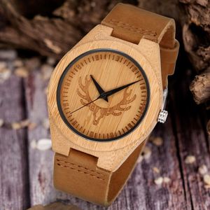 Classic Simple en Casual Bamboo Heren Quartz Watch, gegraveerd houten horloge
