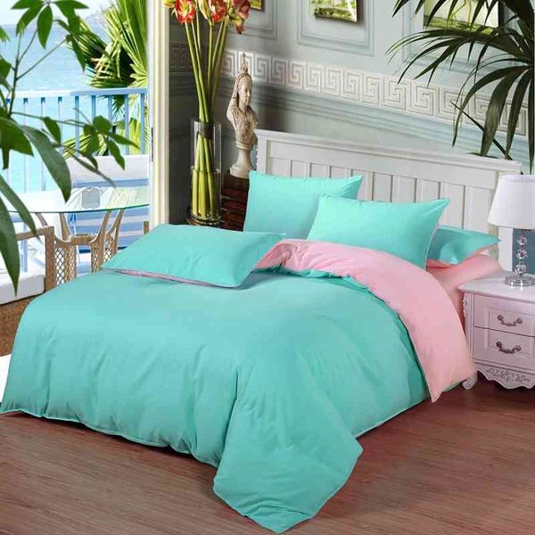 Juego de ropa de cama simple clásico 7 Tamaño Gris Azul Rosa Lino sólido 4pcs / set Conjuntos de funda nórdica Hoja Edredón Textil para el hogar 210615